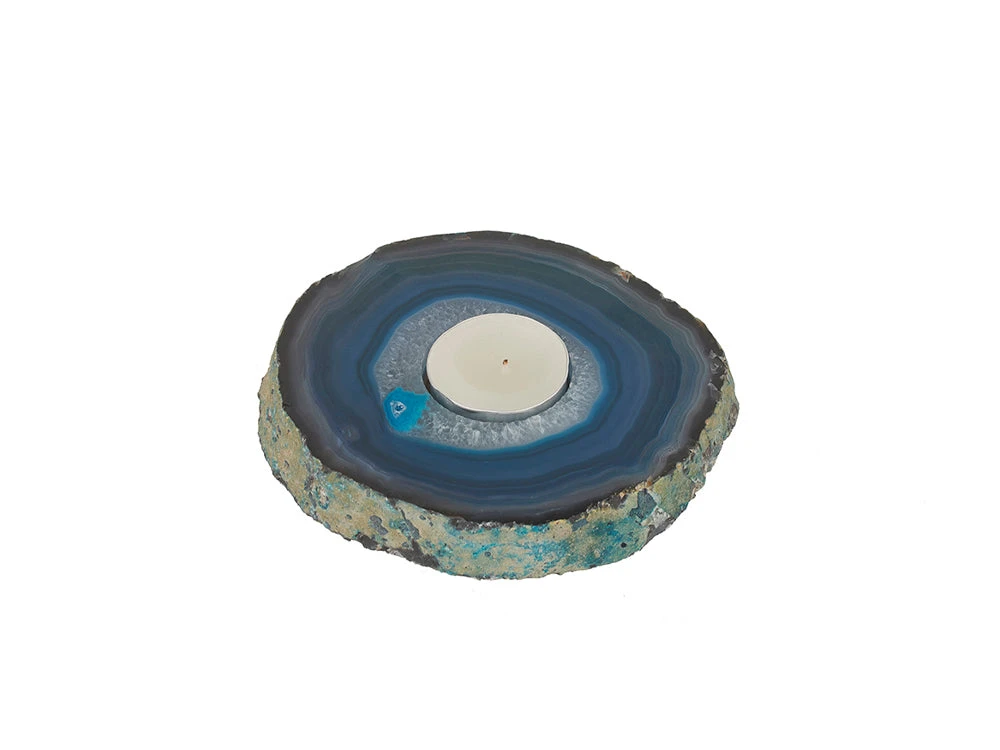 Agate Tealight Holder, Teal 1 Agate Tealight Holder, Teal